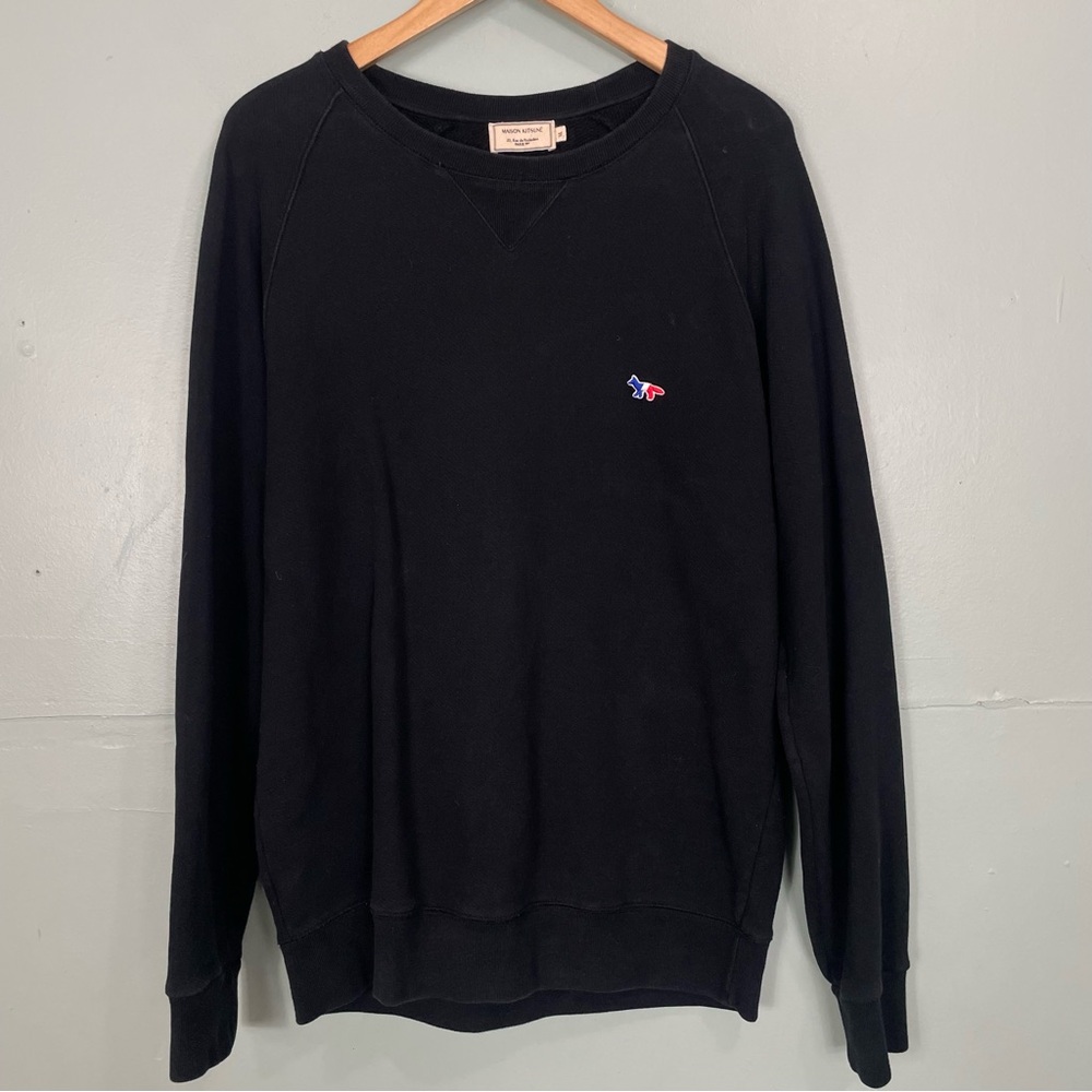 Maison Kitsune Tricolor Fox Patch Sweatshirt Black‎ Pullover XL Unisex Crew Neck